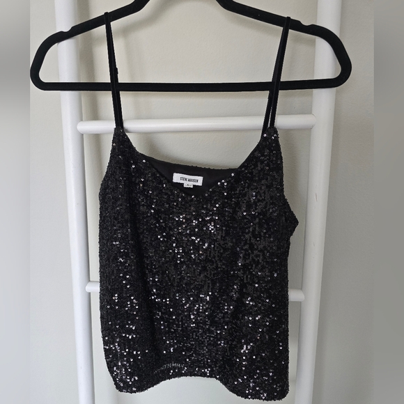 Steve Madden Black Sequin Camisole Size L Party Night Out - Picture 4 of 6